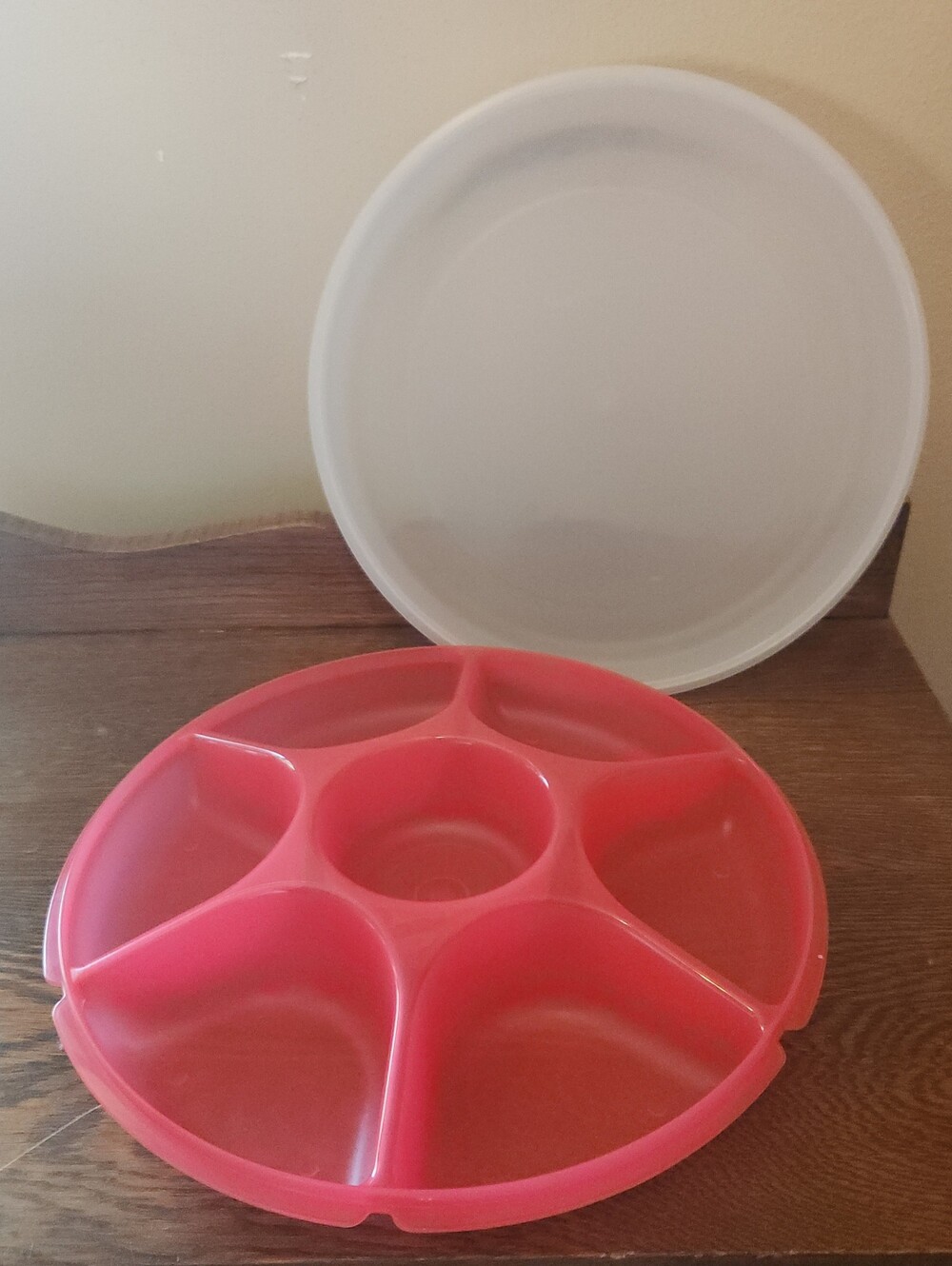 Tupperware Dark & White Pink Multi-Compartment Large Serving Tray Bowl